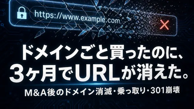 ドメインごと買ったのに、3ヶ月でURLが消えた。── M&A後に起きるドメイン消滅・乗っ取り・301崩壊の全パターンと、移管DDの実務