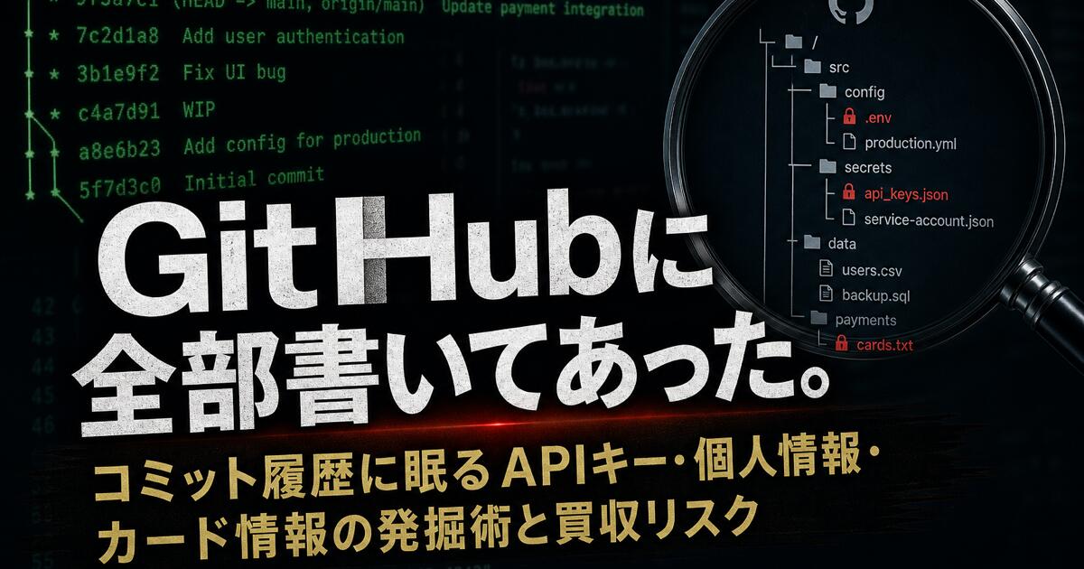 GitHubに全部書いてあった。── コミット履歴に眠るAPIキー・個人情報・カード情報の発掘術と買収リスク
