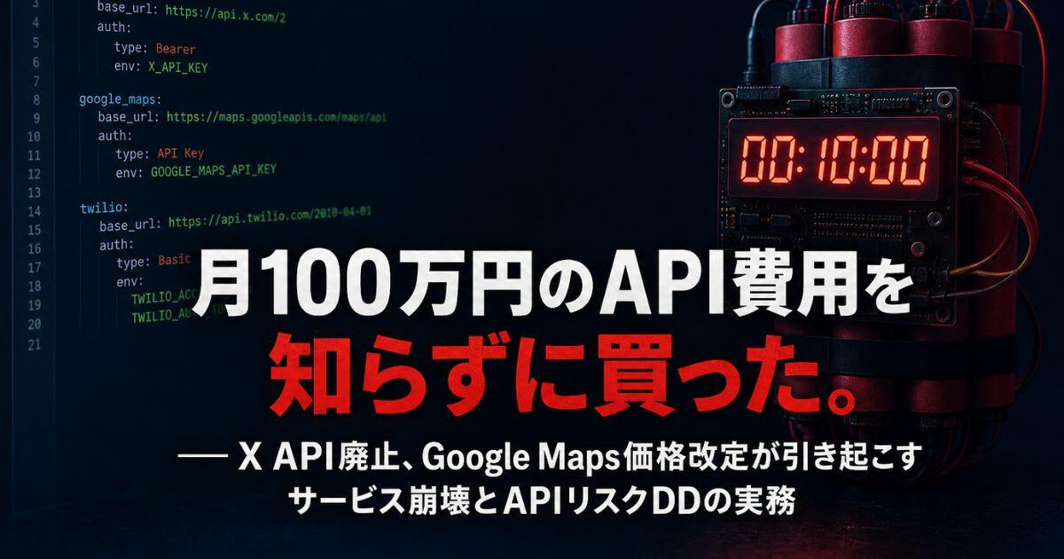 月100万円のAPI費用を知らずに買った。── X（旧Twitter）API廃止、Google Maps価格改定引き起こすサービス崩壊と、APIリスクDDの実務